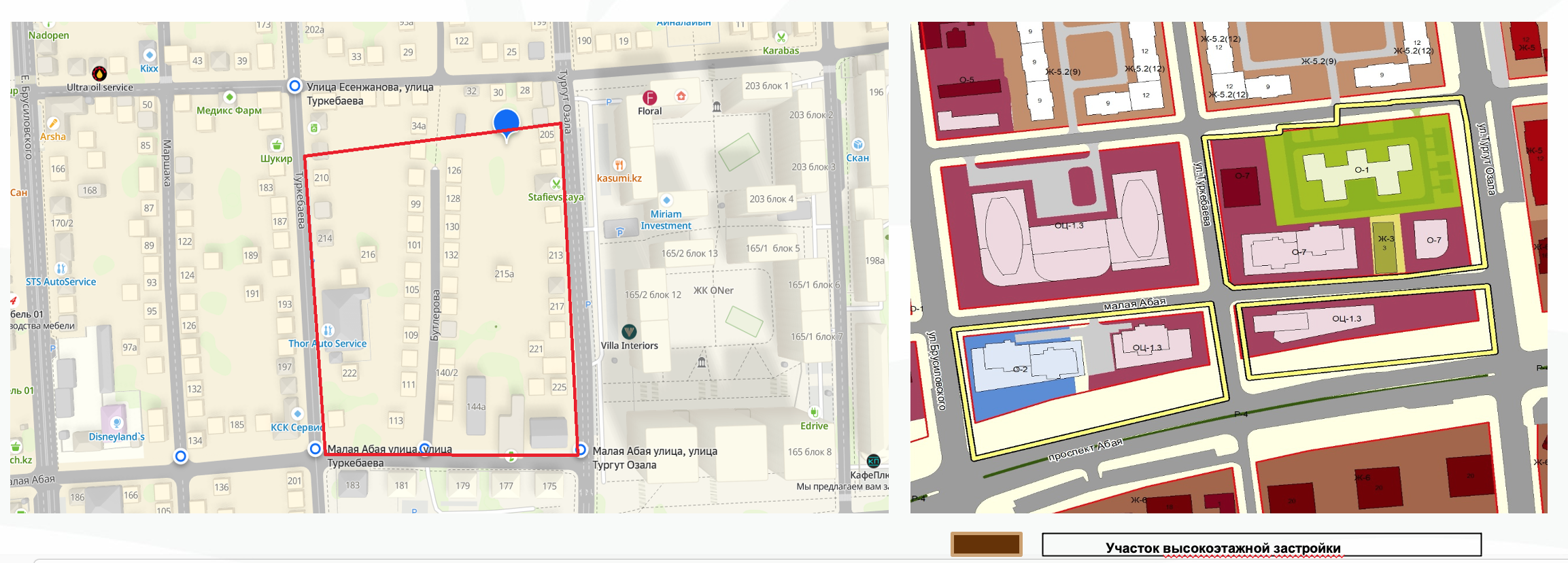 Объект - Малая Абая- Туркебаева- вдоль Есенжанова- Тургут Озала