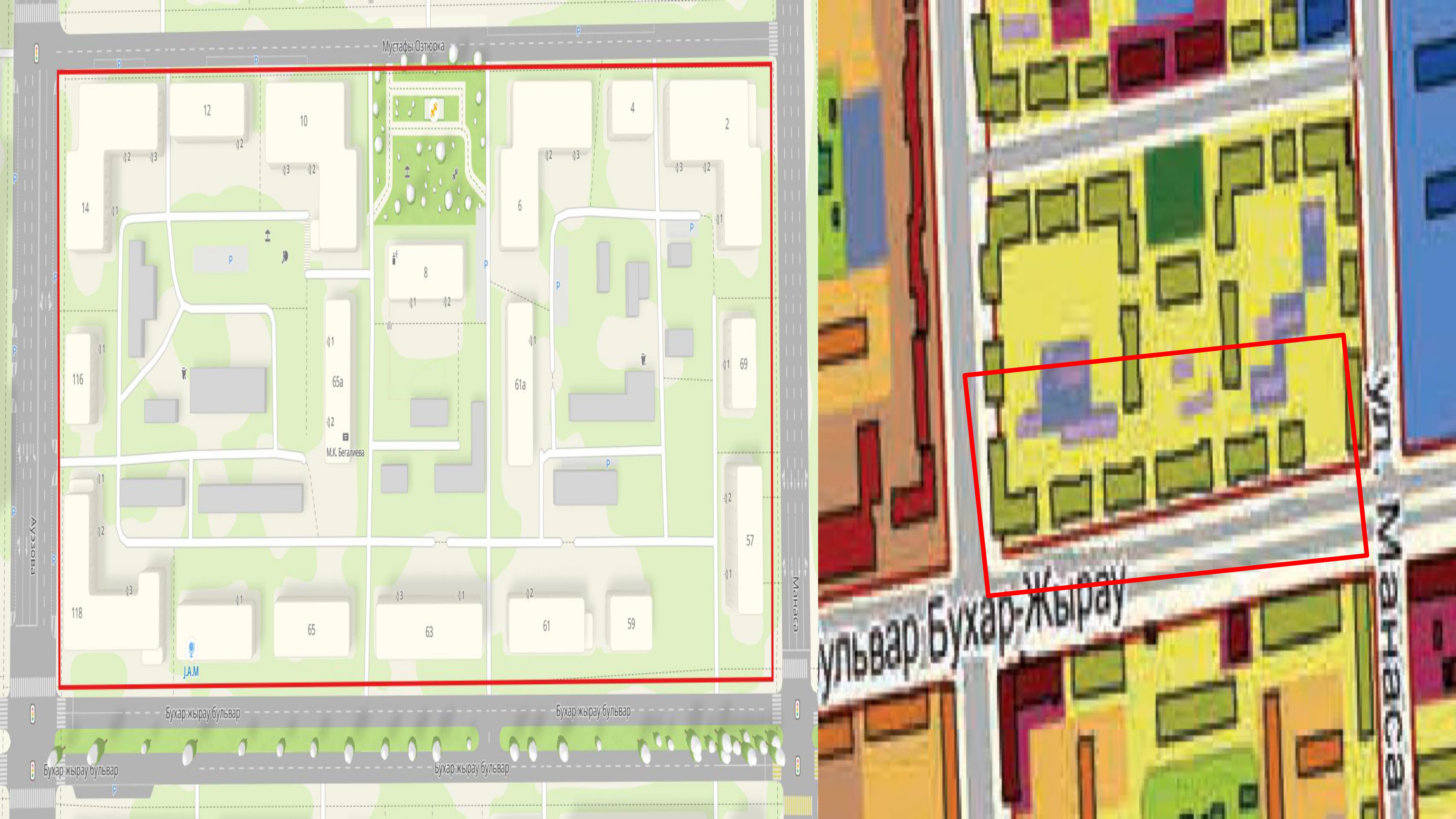 Объект - Манаса, Озтюрка, Ауэзова, бульвар Бухар Жырау